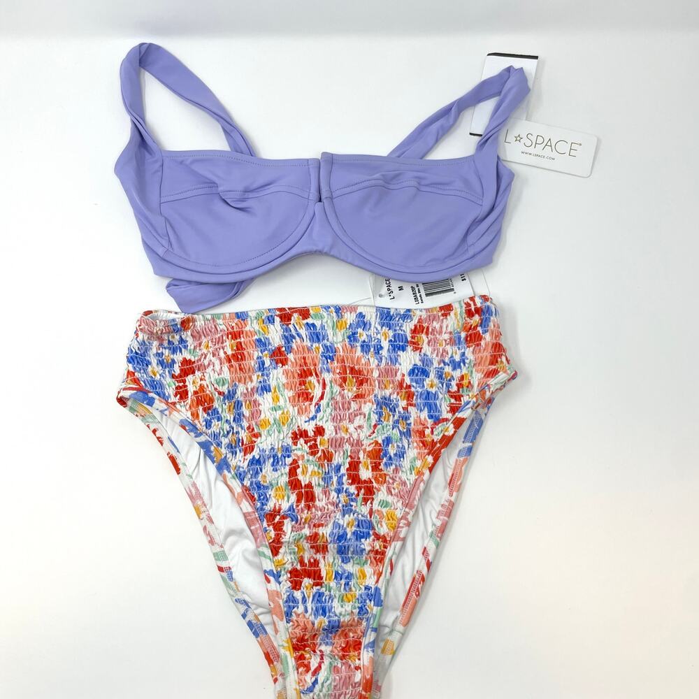 L*SPACE Camellia Barlette Bikini Set In Wisteria Flowers Forever Medium New